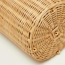 Pre Owned Gucci Beige/Black Wicker and Leather Horsebit 1955 Bucket Bag 