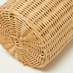 Pre Owned Gucci Beige/Black Wicker and Leather Horsebit 1955 Bucket Bag 