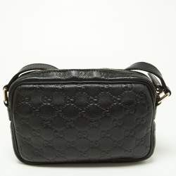 Pre Owned Gucci Black Guccissima Leather Zip Crossbody Bag