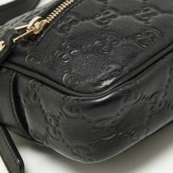 Pre Owned Gucci Black Guccissima Leather Zip Crossbody Bag