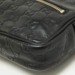 Pre Owned Gucci Black Guccissima Leather Zip Crossbody Bag