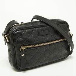 Pre Owned Gucci Black Guccissima Leather Zip Crossbody Bag