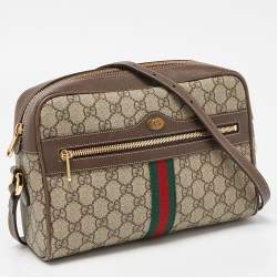Pre Owned Gucci Beige/Brown GG Supreme Canvas and Leather Small Ophidia Shoulder Bag