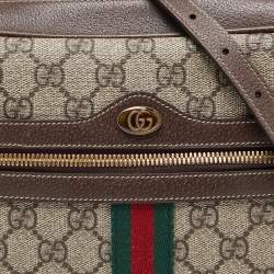 Pre Owned Gucci Beige/Brown GG Supreme Canvas and Leather Small Ophidia Shoulder Bag
