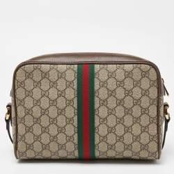 Pre Owned Gucci Beige/Brown GG Supreme Canvas and Leather Small Ophidia Shoulder Bag