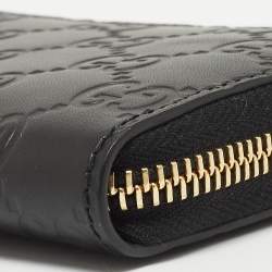Gucci Black Guccissima Leather Zip Around Card Case