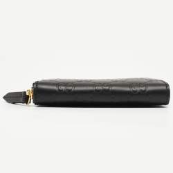Gucci Black Guccissima Leather Zip Around Card Case