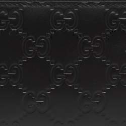 Gucci Black Guccissima Leather Zip Around Card Case
