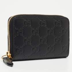 Gucci Black Guccissima Leather Zip Around Card Case