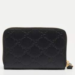 Gucci Black Guccissima Leather Zip Around Card Case