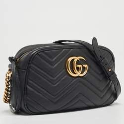 Gucci Black Matelasse Leather Small GG Marmont Shoulder Bag