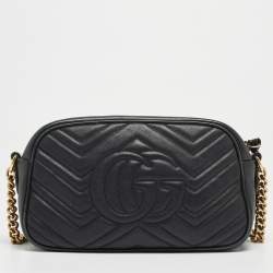 Gucci Black Matelasse Leather Small GG Marmont Shoulder Bag