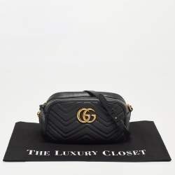 Gucci Black Matelasse Leather Small GG Marmont Shoulder Bag
