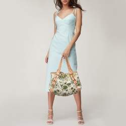 Pre Owned Gucci Green/Beige Floral Canvas and Pelham Hobo