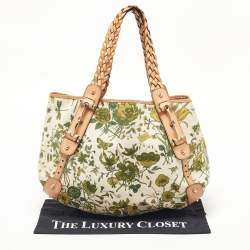 Pre Owned Gucci Green/Beige Floral Canvas and Pelham Hobo