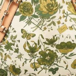 Pre Owned Gucci Green/Beige Floral Canvas and Pelham Hobo