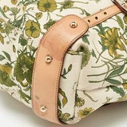 Pre Owned Gucci Green/Beige Floral Canvas and Pelham Hobo