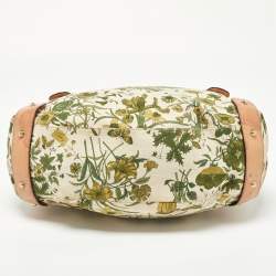 Pre Owned Gucci Green/Beige Floral Canvas and Pelham Hobo