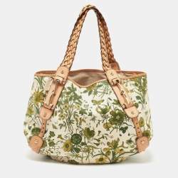 Pre Owned Gucci Green/Beige Floral Canvas and Pelham Hobo