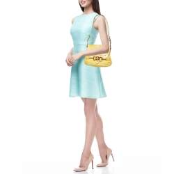 Pre Owned Gucci Yellow Patent Leather Wave Flap Bag