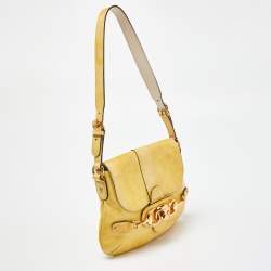 Pre Owned Gucci Yellow Patent Leather Wave Flap Bag