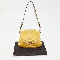 Pre Owned Gucci Yellow Patent Leather Wave Flap Bag