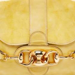 Pre Owned Gucci Yellow Patent Leather Wave Flap Bag