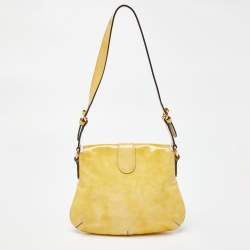 Pre Owned Gucci Yellow Patent Leather Wave Flap Bag