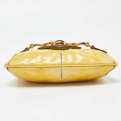 Pre Owned Gucci Yellow Patent Leather Wave Flap Bag