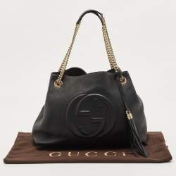 Pre Owned Gucci Black Leather Medium Soho Chain Tote