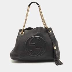 Pre Owned Gucci Black Leather Medium Soho Chain Tote