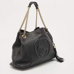 Pre Owned Gucci Black Leather Medium Soho Chain Tote
