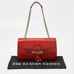 Pre Owned Gucci Coral Red Leather Medium Emily Shoulder Bag