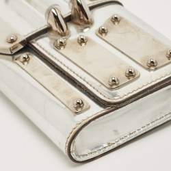 Pre Owned Gucci Silver Laminated Leather Mirror Clutch