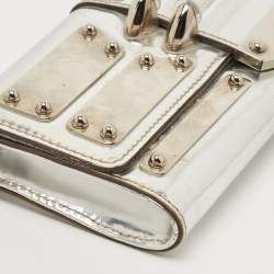 Pre Owned Gucci Silver Laminated Leather Mirror Clutch