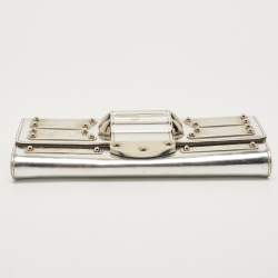 Pre Owned Gucci Silver Laminated Leather Mirror Clutch