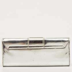 Pre Owned Gucci Silver Laminated Leather Mirror Clutch