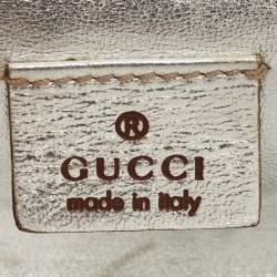 Pre Owned Gucci Silver Laminated Leather Mirror Clutch