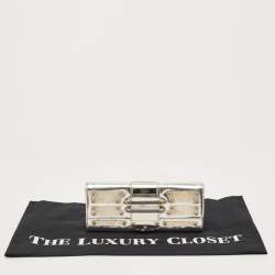 Pre Owned Gucci Silver Laminated Leather Mirror Clutch