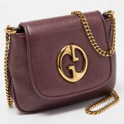 Pre Owned Gucci Metallic Burgundy Leather Small 1973 Chain Crossbody Bag