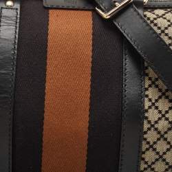 Pre Owned Gucci Black/Beige Diamante Canvas Medium Vintage Web Boston Bag