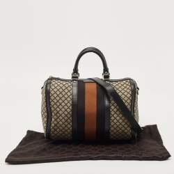 Pre Owned Gucci Black/Beige Diamante Canvas Medium Vintage Web Boston Bag