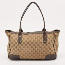 Pre Owned Gucci Beige/Brown GG Canvas and Leather Princy Tote 