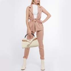 Pre Owned Gucci Cream/Brown Canvas and Leather Bamboo Top Handle Bag
