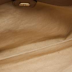 Pre Owned Gucci Cream/Brown Canvas and Leather Bamboo Top Handle Bag