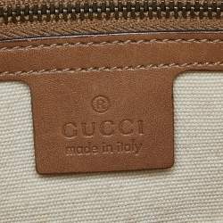 Pre Owned Gucci Cream/Brown Canvas and Leather Bamboo Top Handle Bag