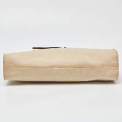 Pre Owned Gucci Cream/Brown Canvas and Leather Bamboo Top Handle Bag