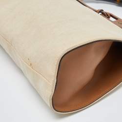Pre Owned Gucci Cream/Brown Canvas and Leather Bamboo Top Handle Bag