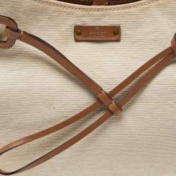 Pre Owned Gucci Cream/Brown Canvas and Leather Bamboo Top Handle Bag