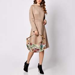 Gucci Multicolor Botanical Floral Canvas and Leather Bamboo Ring Hobo